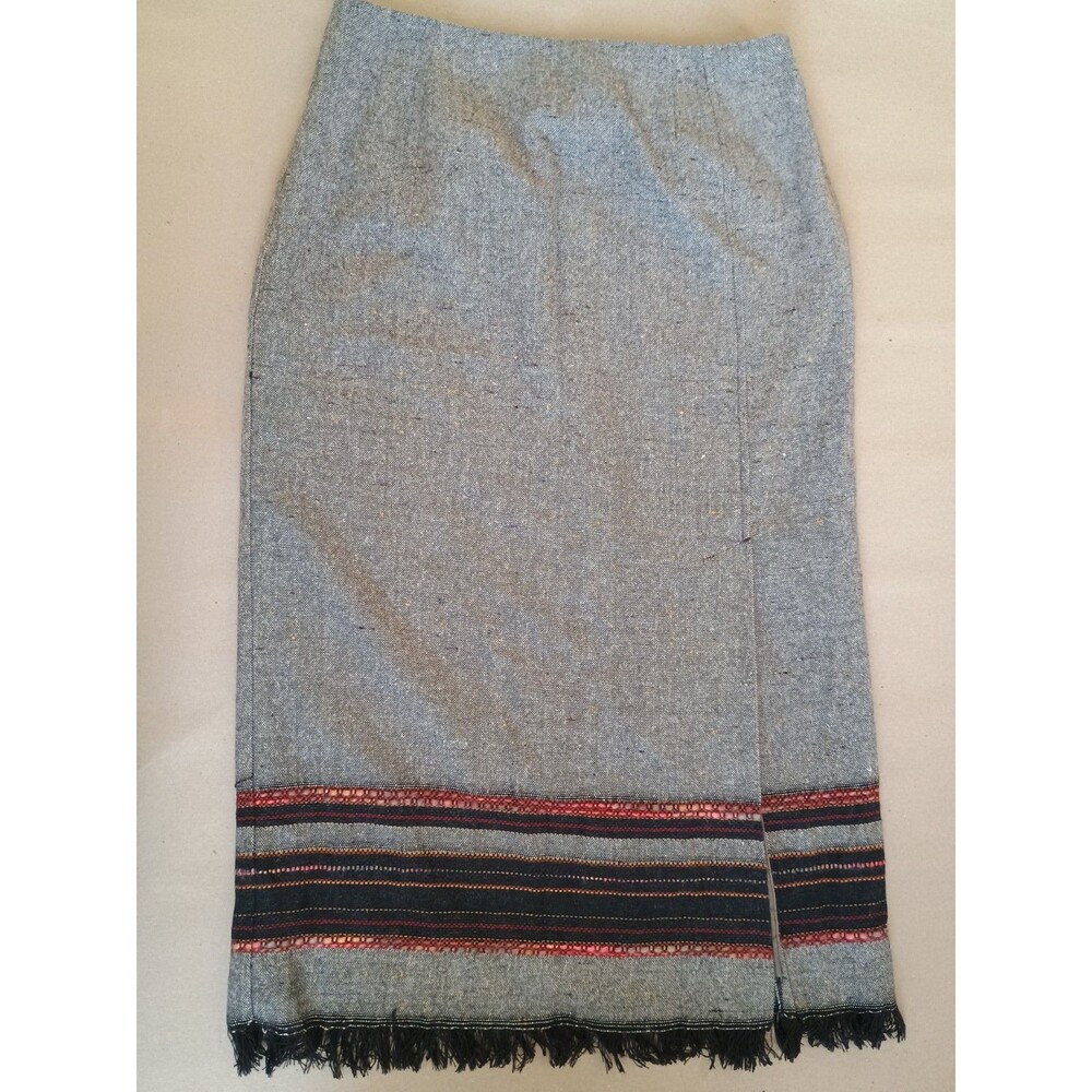 Size 12 Field Guide Wrap Wool blend Skirt Winter Embroidered Fringe Side Zipper